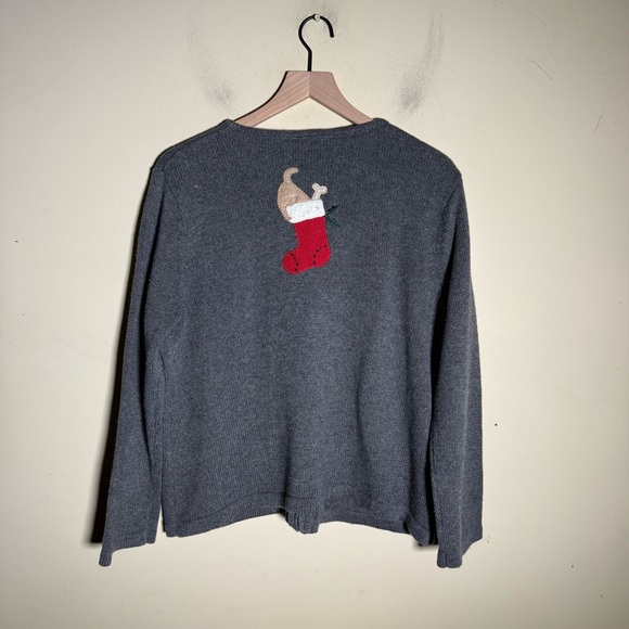 VINTAGE CRAZY HORSE holiday dog embroidered wool blend Gray cardigan Sweater XL - Picture 7 of 7